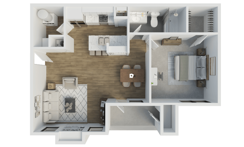 A3.P3 - 1 bedroom floorplan layout with 1 bathroom and 781 square feet